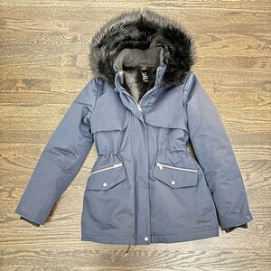 Zara Navy Ski Jacket with Faux Fur Trim